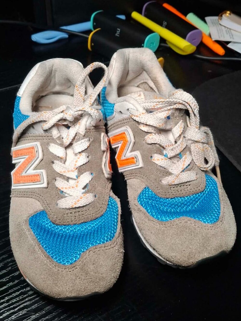 New Balance 574 Kids Size 12 Blue Orange Sneakers Boys Athletic 574 School Shoes